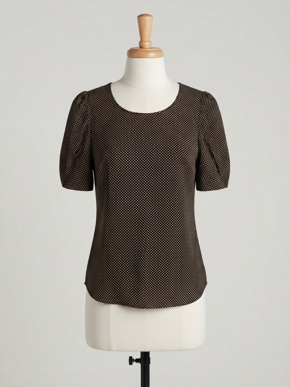 Adrianna Papell Black & Beige Polka Dot Stretch Blouse - Size XS
